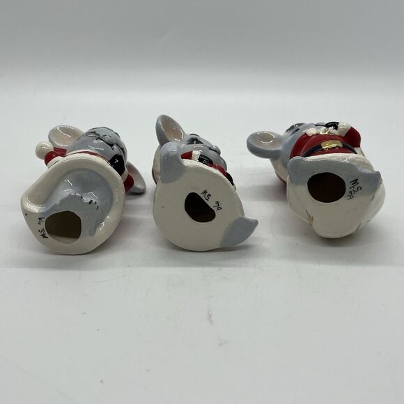 Vintage Hand Painted Ceramic Three Santa Mice Figurine Ornaments 3” Christmas - Picture 7 of 10